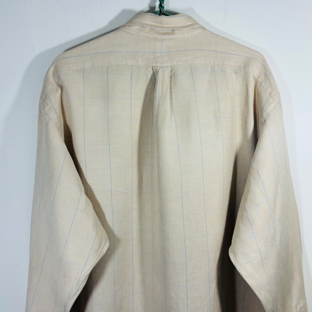 VTG Ralph Lauren Tilden Silk Linen Windowpane Cream Button Down Golf Shirt XL - Picture 8 of 8